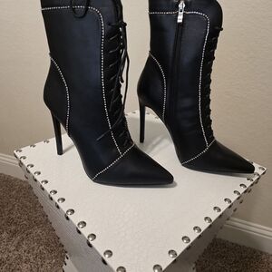Elegant Black Lace-Up Ankle Booties